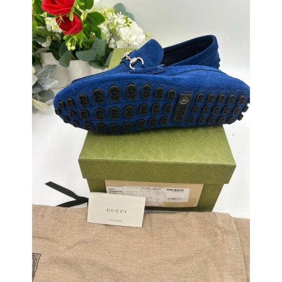 Men\'s Gucci horse bit blue suede loafers size 7 fits 7.5 US made in Italy main image 9